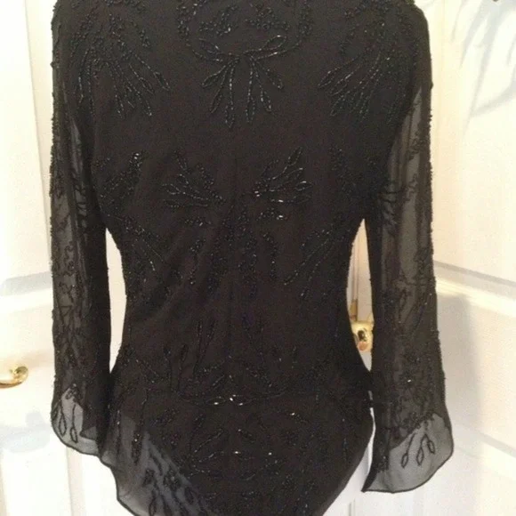 DressBarn Black beaded top w sheer beaded sleeves - Picture 4 of 6